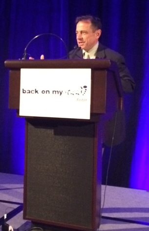 Boston Marathon Race Director and philanthropist Dave McGillivray received the Enduring Spirit Award from the Boston chapter of Back on My Feet on May 23.
