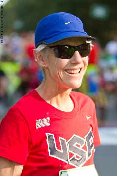 Olympic gold medalist Joan Benoit Samuelson at the special 15th TD Beach to Beacon 10K Road Race in Cape Elizabeth, Maine on Aug. 4.