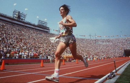 Joan Benoit Samuelson, winners of first Olympic women's marathon, appearing at Thanksgiving Day Feaster Five Road Race.