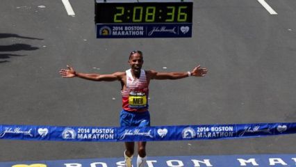 Meb Keflezighi won the 2014 B.A.A. Boston Maraton. Photo by Greg M. Cooper, USA Today Sports.