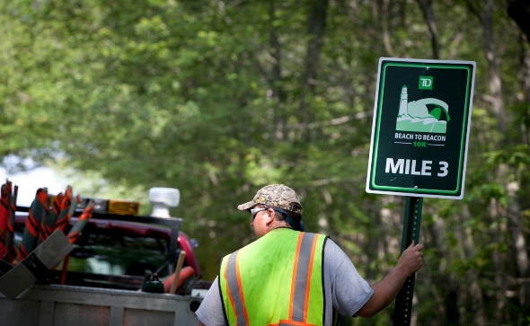 Mile Markers placed for TD Beach to Beacon 10K Road Race on Aug. 2 in Cape Elizabeth.