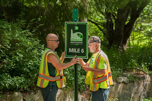 Mile Markers placed for TD Beach to Beacon 10K Road Race on Aug. 6 in Cape Elizabeth.