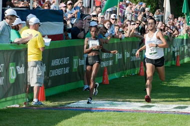 Margaret Wangari-Muriuki stumbled at the finish but still won the TD Beach to Beacon 10K Road Race in Cape Elizabeth, Maine on Aug. 4.