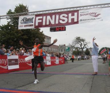 Alan Kiprono, 20, of Kenya, wins the inaugural Run Gloucester! 7_Mile Road Race on Aug. 22 in Gloucester, Mass.